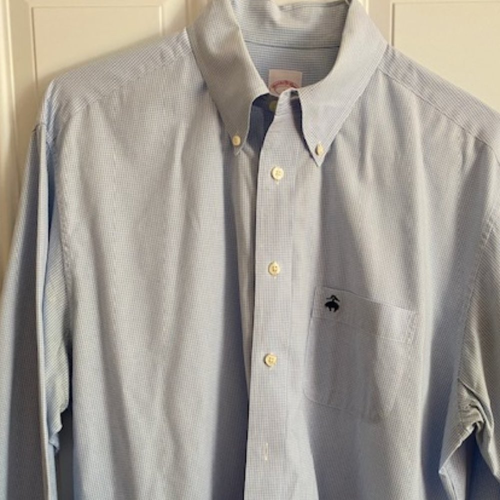 Brooks Brother light blue checkered button shirt